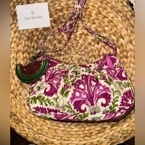 UEC Vera Bradley Small Purse Magenta Flowers Green Leaves Adjustable Strap